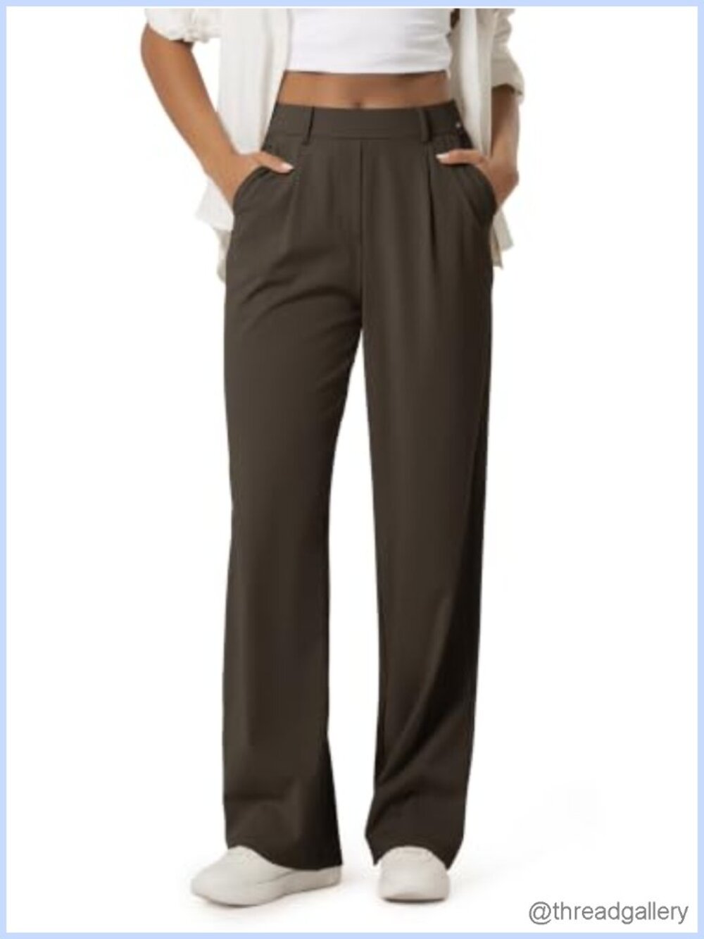 High-Rise Wide Leg Tailored Stretch Work Pants with Pockets
